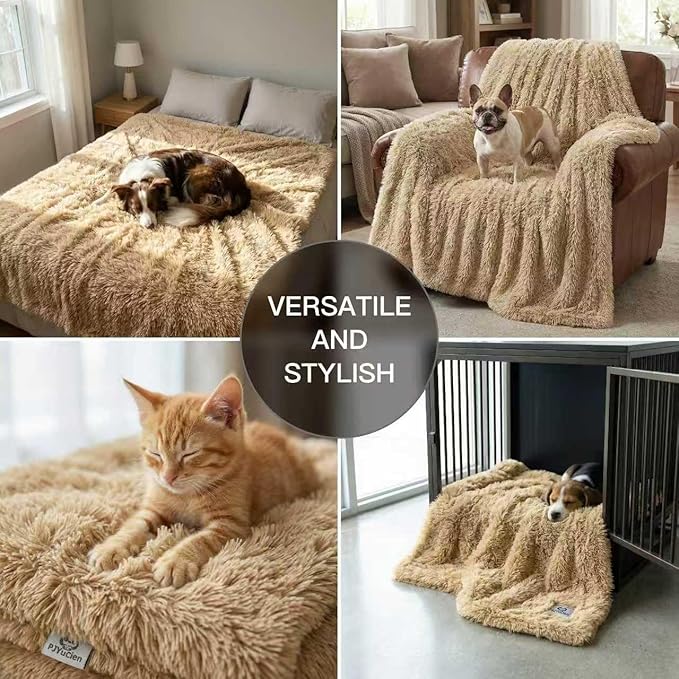 PJYuCien Dog Blankets for Medium Large Dogs Washable - Fluffy Fuzzy Cat Blanket for Couch, Puppy Throw for Furniture with Polyester Fleece, Super Soft Plush for Pet Kitten Doggy, Brown, 50" x 60"