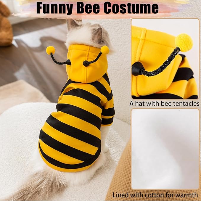 DENTRUN Sphynx Hairless Cats Costume Funny Bee Warm Winter Sweater Cute Pullover Kitten Shirts Breathable Cat Leisure Wear Turtleneck Vest Adorable Cat's Clothes Jacket Pajamas Jumpsuit, L