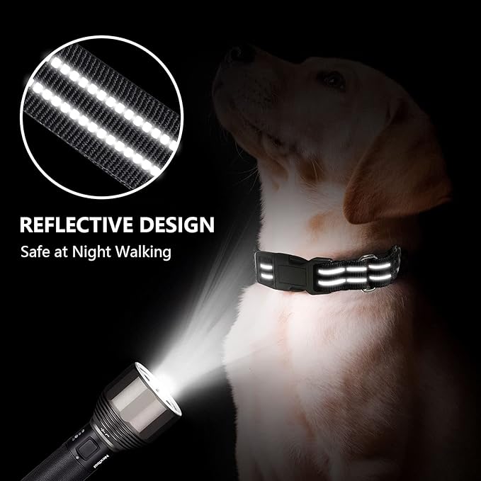 Martingale Dog Collar, Adjustable Nylon Reflective Collar with Quick Release Buckle (Black, Extra Large)