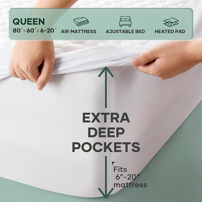 OhGeni 100% Waterproof Mattress Protector,Queen Size Mattress Soft Pad,Pet Hair & Bedwetting Resistant,Cooling Breathable Fitted Sheets,Washable Bed Cover,Non-Slip Deep Pocket,Noiseless,Yellow