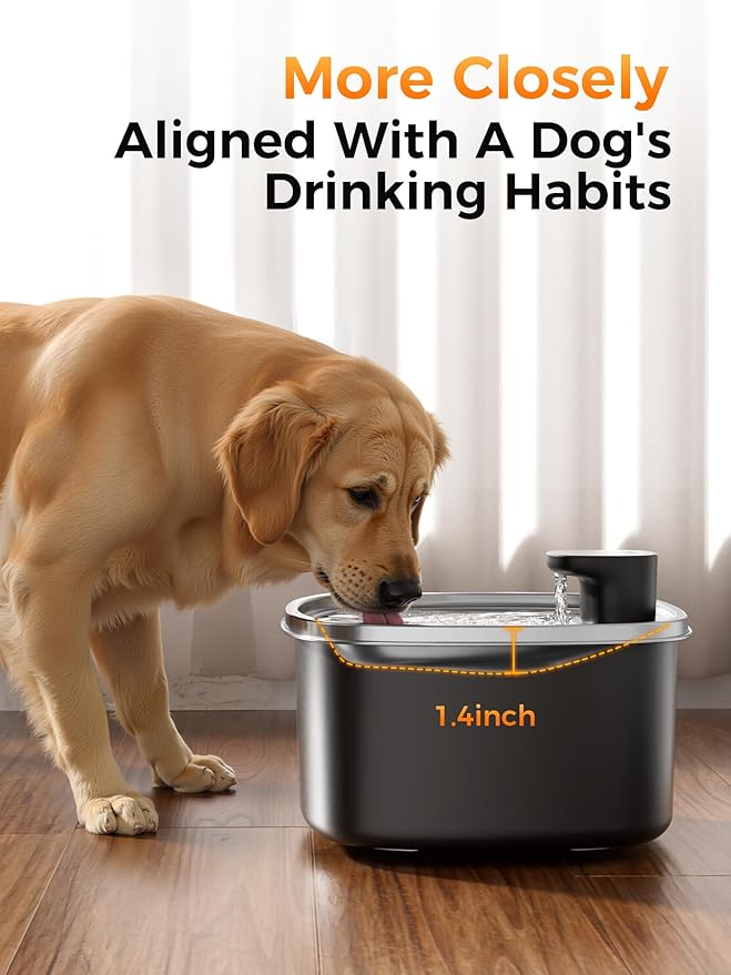 10L/2.64GAL Wireless Water Fountain for Cats Large Dogs for Multi-Pet Homes - Stainless Steel 4000mAh Battery Operated Automatic Pet Water Dispenser with Sensor, Quiet Flowing Bowl - Black