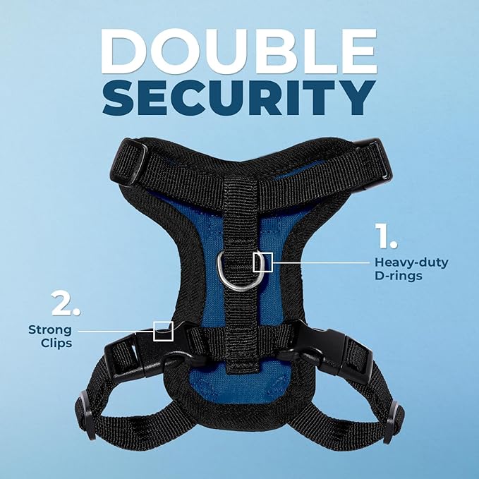 Voyager Escape-Proof Step-in Lock Cat Harness & 5ft Neoprene-Handle Leash Set All-Weather Mesh with Reflective Stitching for Small to Large Cats by Best Pet Supplies, Royal Blue/Black Trim, XXXS