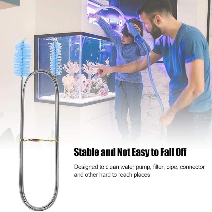 Flexible Drain Brush, Nylon Cleaner Double Ended Elastic Hose Pipe 67-inch and 2 PCS 8.2-inch Straw Cleaning Brush (Blue)