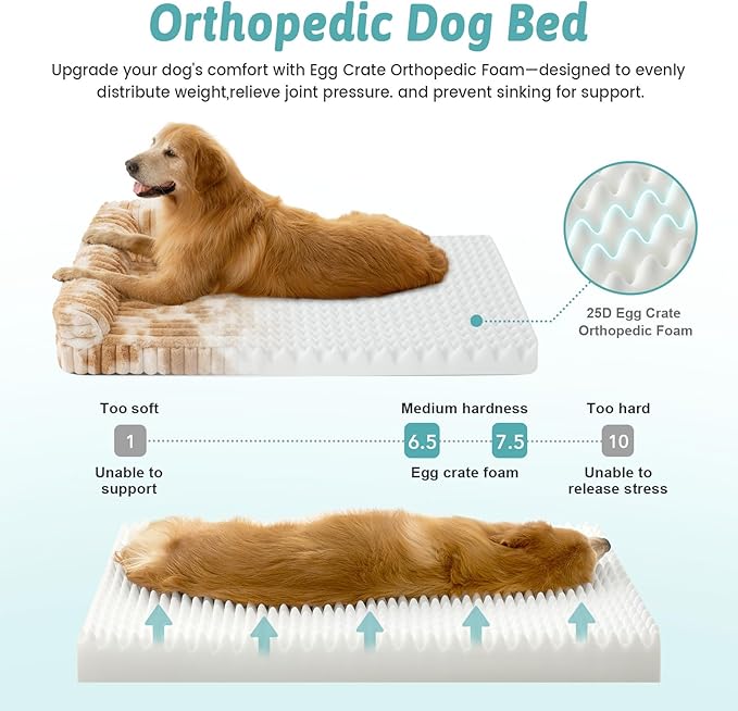 Cute Dog Bed for Medium Dogs, Faux Rabbit Fur Orthopedic Foam Dog Bed with Sides, Removable Washable Cover & Waterproof Lining, Comfortable Pet Couch, Tie-Dye Brown (36" L x 20" W x 6" Th)