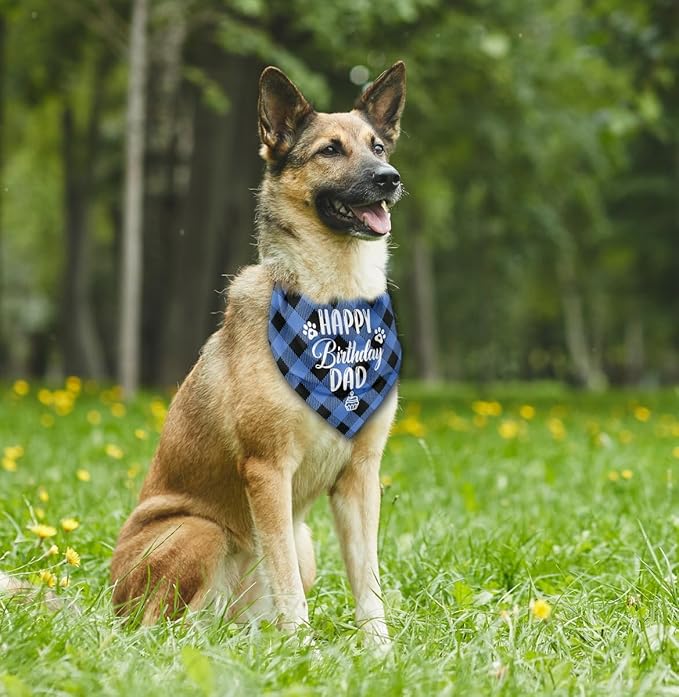 Dog Bandana, Happy Birthday Dad Dog Bandana, Dog Scarf Classical Plaid Printing, Dog Scarf Accessories, Dog Bandana Pet Scarf, Pet Scarf Accessories, Dog Bandana Gift for Dad Birthday Party (K26)