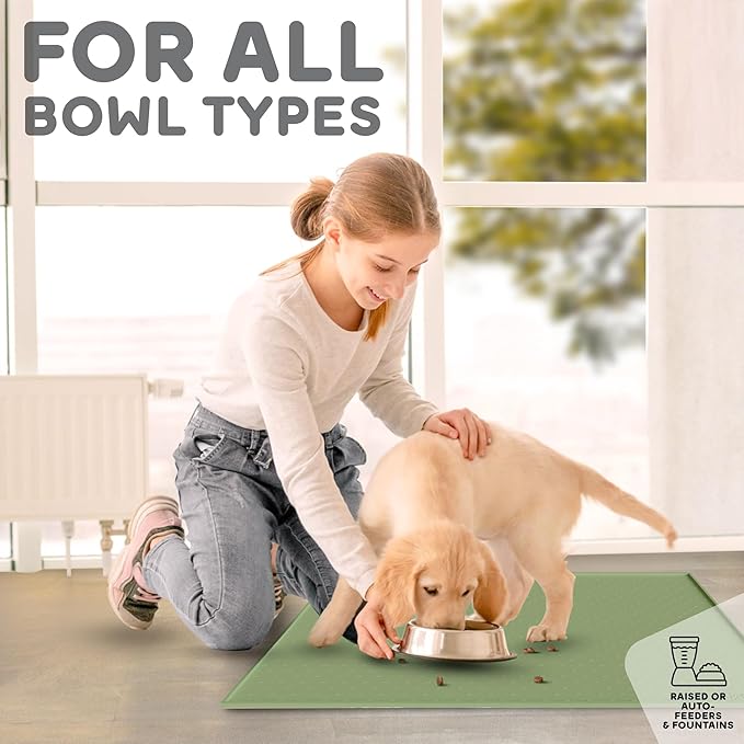 Dog Food Mat - Raised Edges Dogs Mat for Food and Water Prevent Spill, Waterproof Cat Food Mats Protect Floors, Easy Clean Dog Bowl Mats for Food and Water, Silicone Pet Food Tray