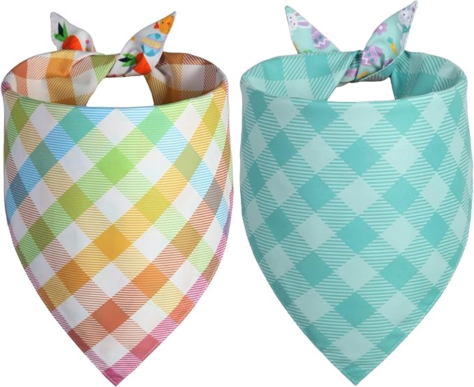 Easter Dog Bandana Small 2PCS, Colorful Scarf for Boy and Girl, Durable Triangle Reversible Bibs Handkerchief for Puppy Pet
