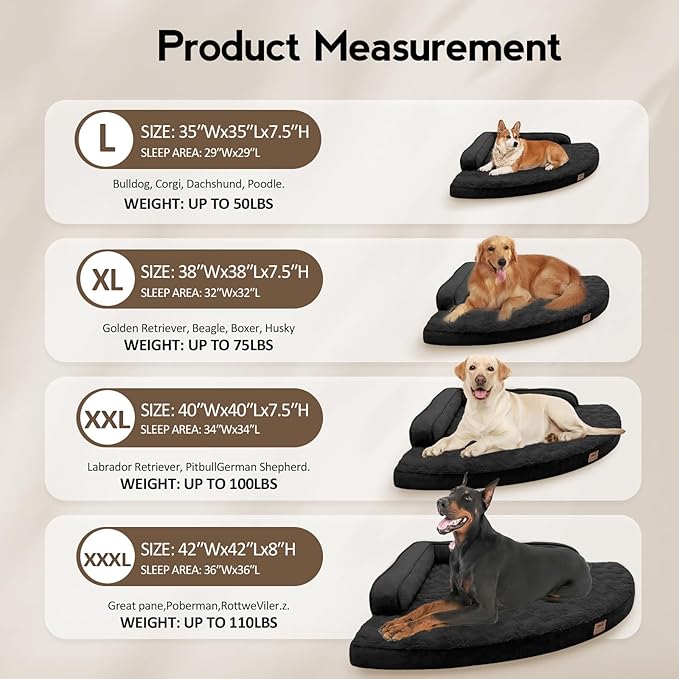 Large Orthopedic Dog Bed with Sides XXXL Dog Beds with Removable Washable Cover Non-Slip Waterproof Pet Bed for Extra Large Dogs - Black XXXL