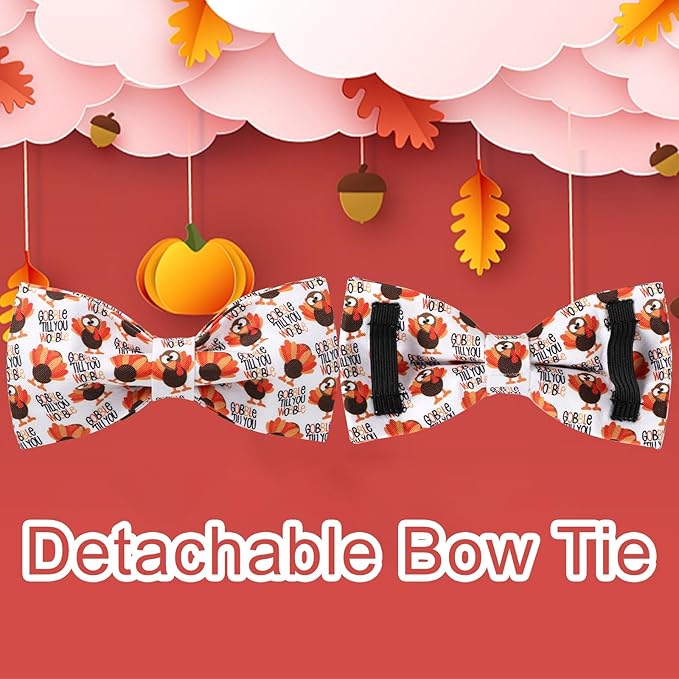 Thanksgiving Dog Collar with Bow Tie, Turkey Cotton Bowtie Collar for Puppy Girl Dog or Cat, Autumn Bow Tie Collar with Durable Metal Buckle, Turkeys Pet Collar, XS, Neck 8-12in