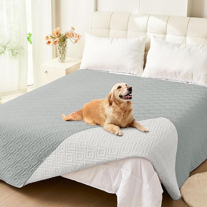 hyha Waterproof Dog Blanket, Soft Pet Bed Blankets, Waterproof Sofa Couch Cover for Dogs Washable, Reversible Pet Couch Covers for Sofa Furniture (82x82 Inch, Grey/Light Grey)