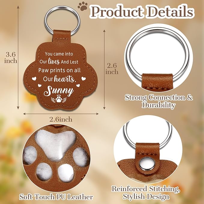 Eunigem Personalized Pet Hair Keychain for Dogs Cats-Custom Paw Keychains for Dog Hair-Shaped Leather Keychain,Pet Memorial Gifts Remembrance Accessory Refillable Keepsake for Bag or Key (Color-5)