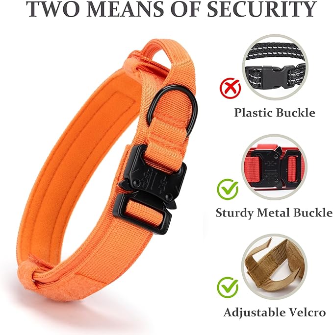 Tactical Dog Collar, Adjustable Military Training Nylon Dog Collar with Control Handle and Heavy Quick-Release Metal Buckle for Small Medium Large Dogs, Orange XL