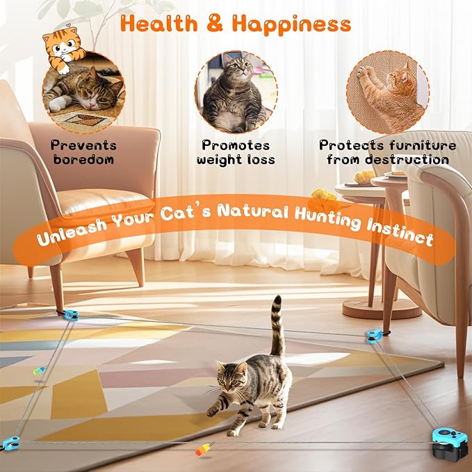 Interactive Cat Toy for Indoor - Automatic Cat Treadmill with Remote Control, 3 Speeds, Quiet Motor & Durable Design | Indoor Chase Hunting Feather Toys for Fitness, Playtime & Energy Release (Blue)