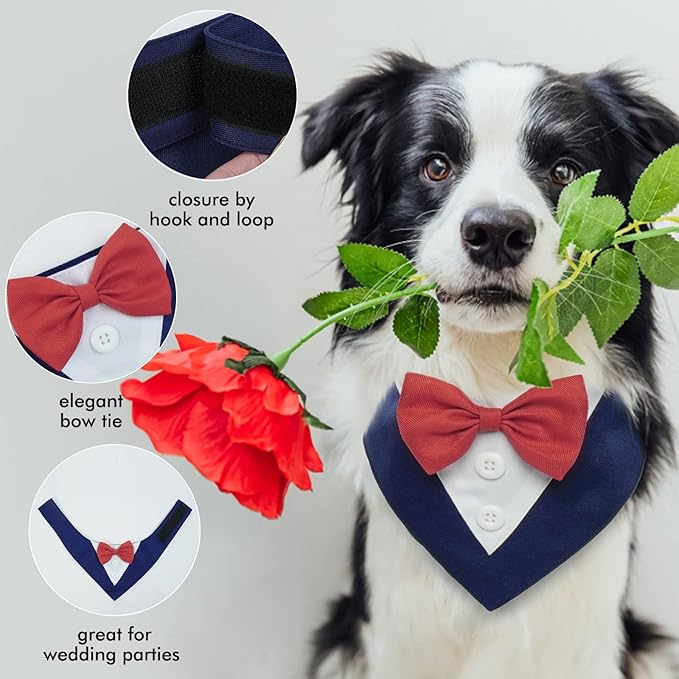 FUAMEY Dog Tuxedo for Large Dogs,Dog Formal Suit Dogs Attire Pet Bow Tie Puppy Party Costumes Cat Tux Outfits Pets Bandana Cosplay Adjustable Bowties Wedding Birthday Valentines Blue XL