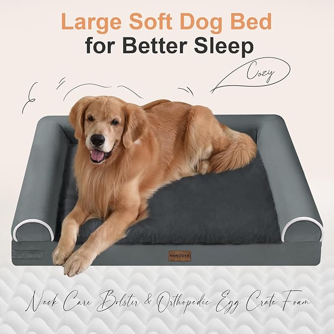 Large Dog Bed Orthopedic Washable: Beds Bolster XL Bed Large Big Dogs Memory Foam Couch Sofa Waterproof with Removable Cover - Dark Grey