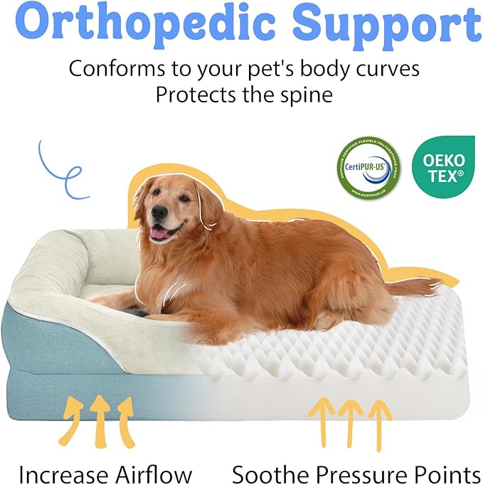 Washable Orthopedic Large Dog Bed - Removable Orthopedic Foam Dog Beds with Bolsters Waterproof Large Dogs Bed and Non-Slip Bottom Extra Large Dogs Beds Sofa