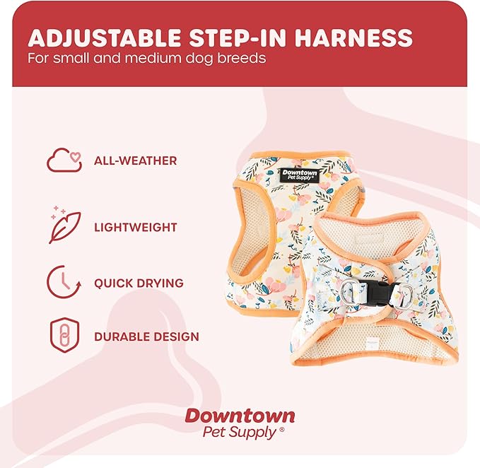 Downtown Pet Supply Step-in Dog Harness – No Pull, Adjustable Padded Mesh with Reflective Trim, Secure Buckle Strap – Comfortable & Breathable Small Dog Harness, MediumX-Large, Floral