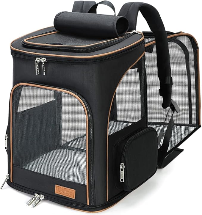 Lekereise Large Cat Backpack Carrier Expandable Pet Carrier Backpack for Small Dogs Medium Cats Fit Up to 18 Lbs, Foldable Puppy Backpack Carrier for Travel, Hiking, Black