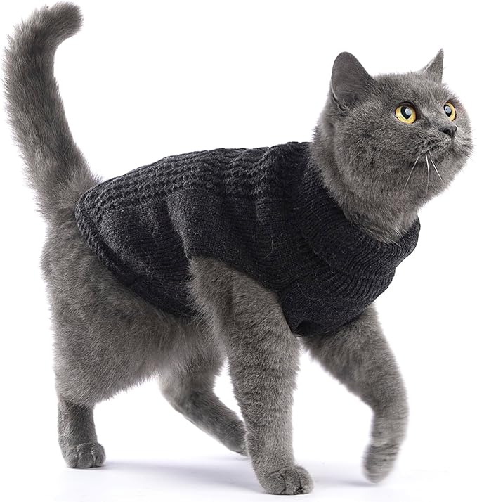 Stretchy Cat Sweater - 17 Colors & 6 Sizes | Snug Winter-Ready Knit for Boy/Girl Cats & Kittens(Dark Gray, Small)