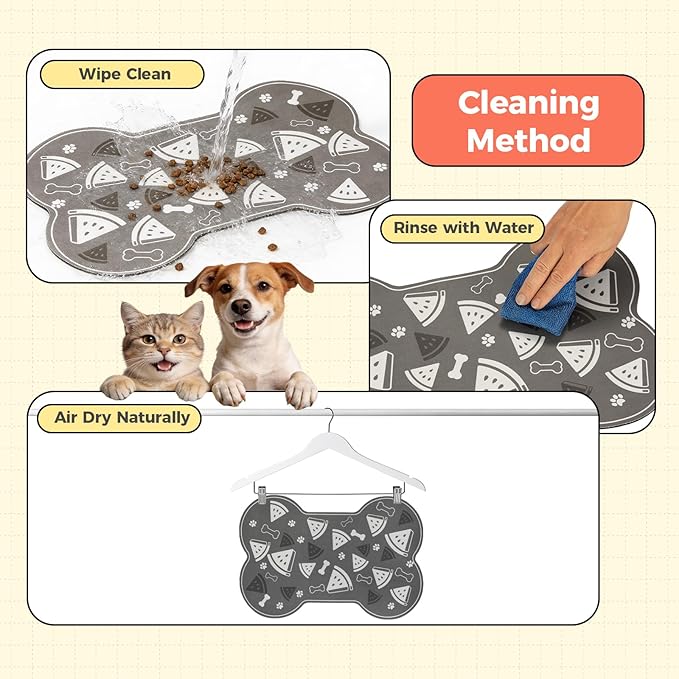 Dog Food Mat, 0.15” Thickened Super Absorbent Pet Feeding Mat for Food and Water, Fruit Donut Pattern Cat Placemat, Quick Dry Non-Slip Dog Bowl Mat, Water Splash Proof（Large Strawberry Pink）