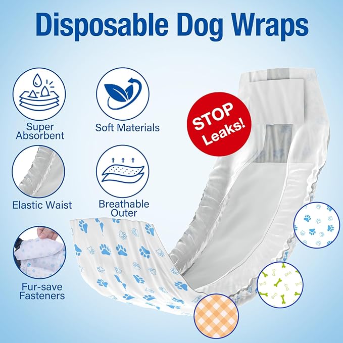 Pet Soft Disposable Male Dog Wraps - Dog Diapers for Male Dogs, Puppy Diapers 48pcs Small