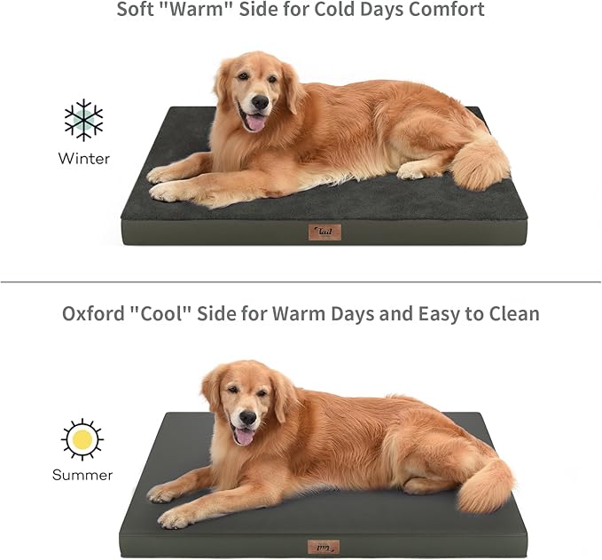 Flat Extra Large Dog Bed, Jumbo Waterproof Dog Bed for Large Dogs, Orthopedic Egg Crate Foam Pet Mat with Removable Washable Cover, Coffee