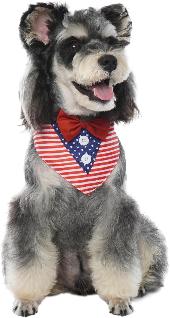 FUAMEY Dog Tuxedo American Flag for Medium Dogs,Dog Formal Suit Dogs Attire Pet Bow Tie Puppy Party Costumes Cat Tux Outfits Pets Bandana Cosplay Adjustable Bowties 4th of July Independence Day M