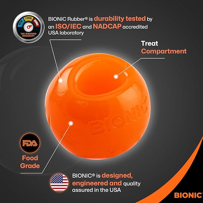 BIONIC Ball Dog Toy, Large - Interactive Dog Chew Toy That Stands Up to The Toughest Chewers, for Dogs Between 30-60+ lbs. (13-27+ kg.)