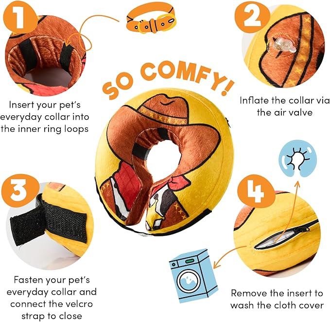 BENCMATE Inflatable Dog Cone Collar Alternative, Soft Dog Cone for Small Medium Large Dogs and Cats, Neck Recovery ECollar Donut Collar After Surgery (Large, Cowboy)