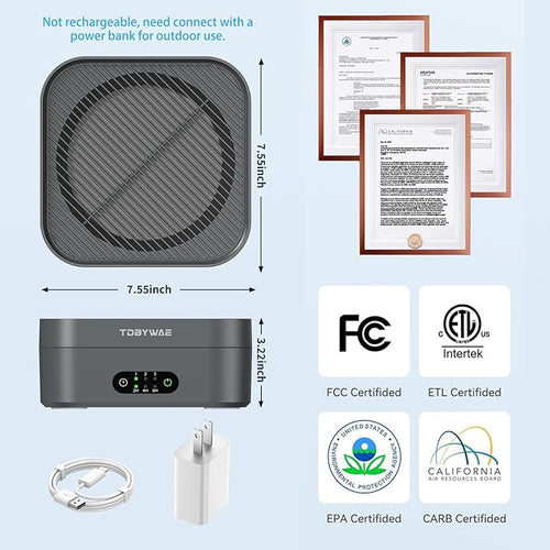 Air Purifiers for Home 600 Sq.Ft, TDBYWAE H13 True HEPA Air Purifier with USB Cable for Pets Dust Dander Pollen Odor Smoke, Small Portable Air Purifier for Bedroom Office Desktop Car RV (Grey)