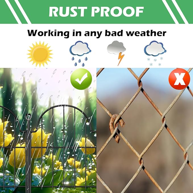 Garden Fence, 22 in(H) x 10.83 ft(L) Arched Rustproof Metal No Dig Fence Garden Fence Border, Ground Stake Animal Barrier Fence for Rabbit Dog, Outdoor Decor for Yard & Patio
