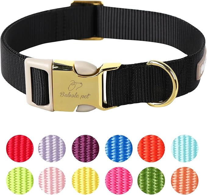 Nylon Dog Collar - Adjustable Black Soft Webbing Dog Collars for Small Medium Large Dogs Boy Girl Puppy Collar with Safety Metal Buckle M