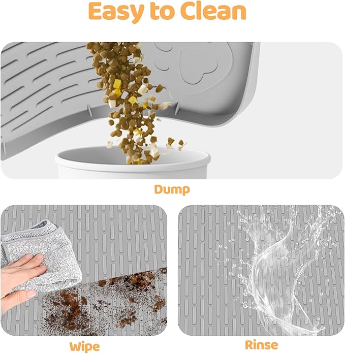 Cat Food Mat, 57" x 40" Extra Large Silicone Pet Feeding Mat with Raised Edge Pet Placemat for Food and Water Bowl Non-Slip, Easy to Clean, Floor Protection (Light Grey)