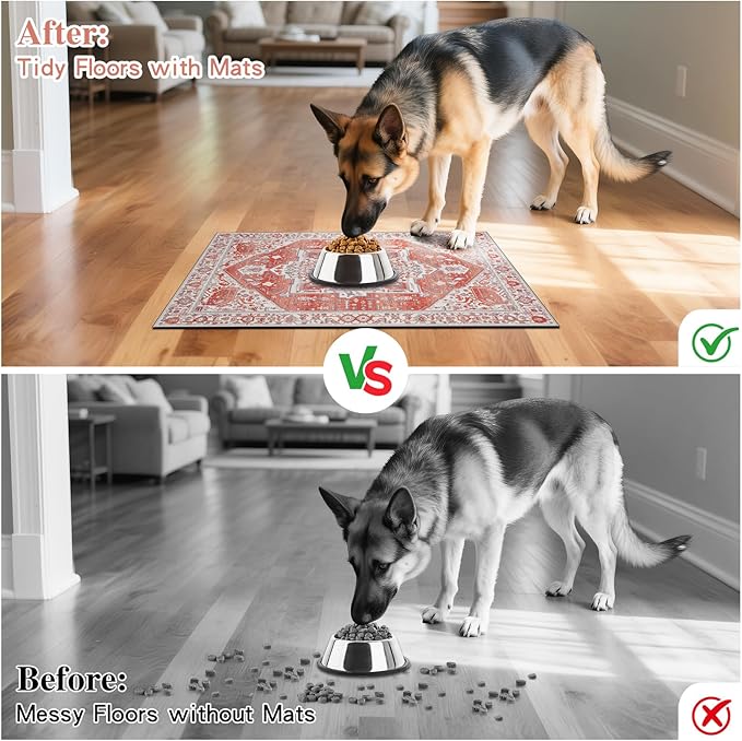 famibay Dog Food Mat, Absorbent Cat Dog Mats for Food and Water, No Stains Quick Dry Pet Cat Bowl Mats with Non Slip Backing, Boho Pet Feeding Mat for Floor Waterproof 16"x24"