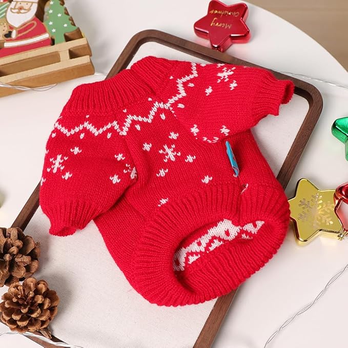 Christmas Dog Outfit Red Puppy Sweater for Small Dogs Girl Boy Elk Snowflake Cat Knitwear Reindeer Knitted Pet Clothes Santa Deer Costume for Chihuahua Yorkie Poodle (Red-2, Medium)