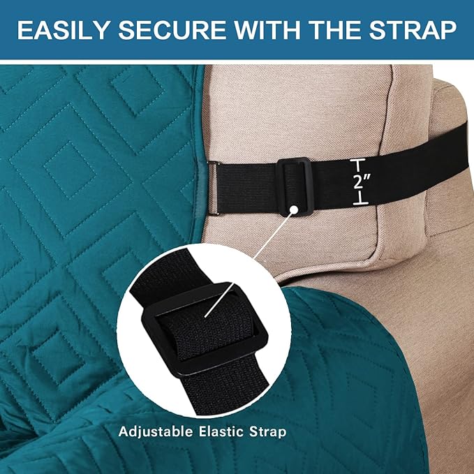 H.VERSAILTEX Reversible Chair Cover Furniture Protector Anti-Slip Couch Cover Water Resistant 2" Elastic Straps Chair Slipcover Pets Fit Sitting Width Up to 21" (Chair:75" x 65", Dark Teal/Beige)