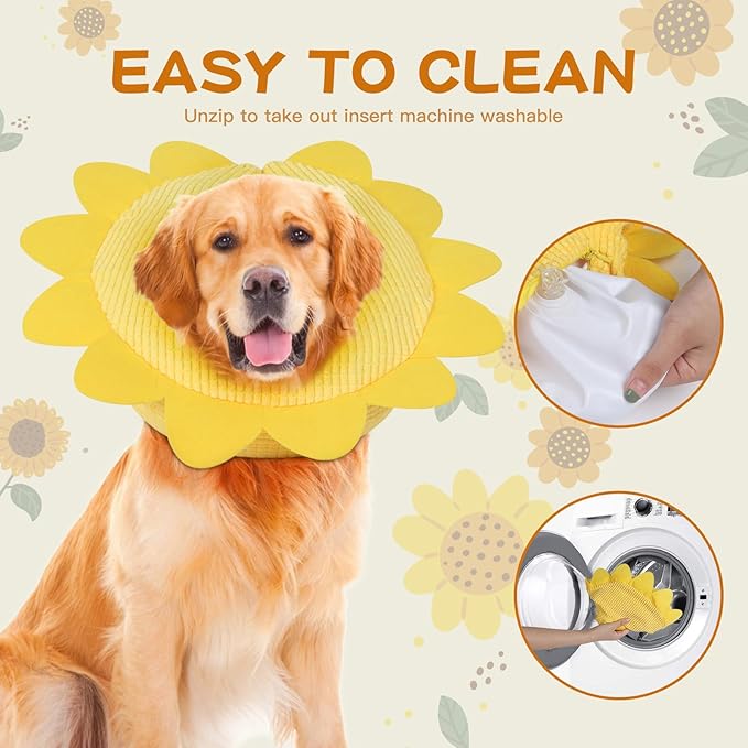 IEUUMLER Inflatable Recovery Dog Collar, Protective Donut Cone, Adjustable Soft Collar for Dog and Cat After Surgery Prevent from Biting & Scratching EU002 - Sunflower XL