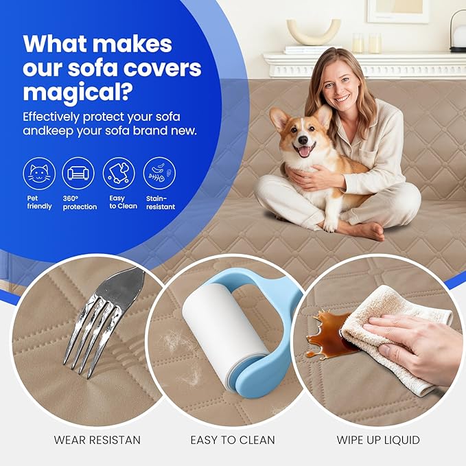 Waterproof Dog Blanket, Non-Slip Soft Pet Bed Cover, Couch Cover for Dogs Washable, Protects Sofa, Furniture, Crate, Car, Tear Resistant Leakproof Pet Blanket (40x50 Inch, Khaki)