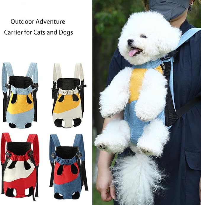 Lightweight Pet Backpack Carrier for Small Dogs & Cats - Easy-Fit Adjustable Straps, Basic Legs-Out Design, Durable for Daily Use (Fits Pets Under 15lb) (Red-White Color-Blocked, XX-Large)