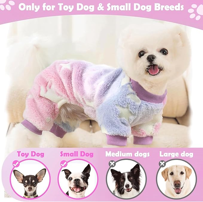 Dog Sweaters Small Girl Warm Fleece Pajamas, Cute Extra Small Dog Clothes, 4 Legs Puppy Jumpsuit Pjs Soft Stretchy Doggie Onesies Pet Outfit Apparel for Chihuahua Yorkie, Pink, XXS