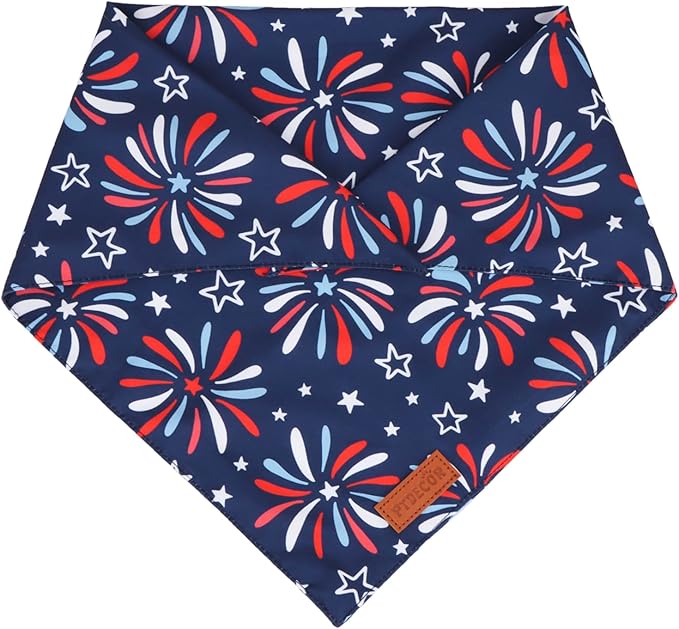 PTDECOR American Flag Dog Bandana 4th of July Dog Scarf Reversible Red Blue Patriotic Bandanas for Medium Large Dogs Pets (Blue & Red, Large)