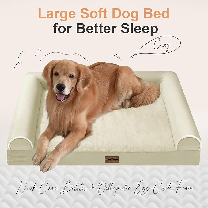 Large Dog Bed Orthopedic Washable: Beds Bolster XXL Bed Big XLarge Dogs Egg Crate Foam Sofa Couch Waterproof Removable Cover - Beige