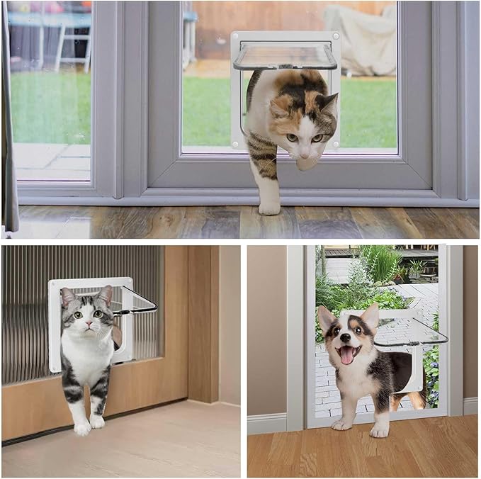 Thin Cat Door for Windows, Pet Doors and Sliding Door, Safety Pet Door with 4 Way Lock, Weatherproof Cat Flap for Thin Door and Wall(Medium, Outer Size 7.76 * 7.5 * 0.78in)