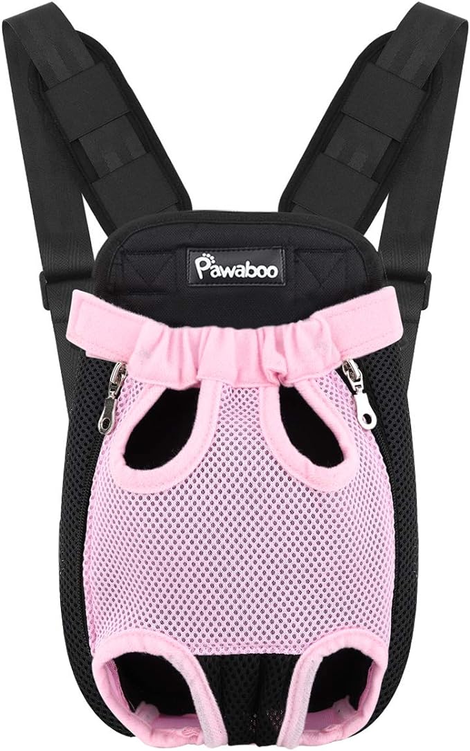 Pawaboo Adjustable Carrier Backpack for Dog Cat, Pet Front Dog Carrier Purses Cat Travel Bag, Legs Out, Easy-Fit for Traveling Hiking for Small Dogs Cats Puppies, M, Pink