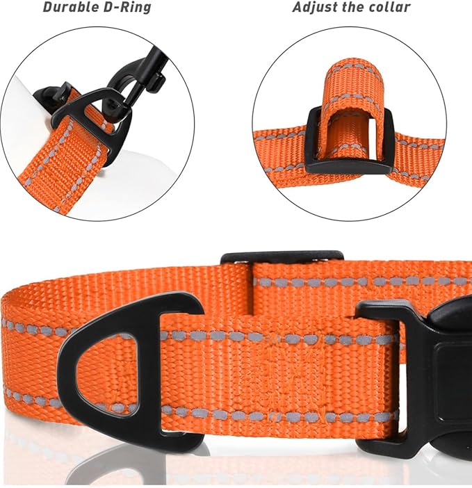 TagME Reflective Nylon Dog Collars, Adjustable Classic Pet Collar with Quick Release Buckle for Extra Large Dogs, Orange, 1¼" Width