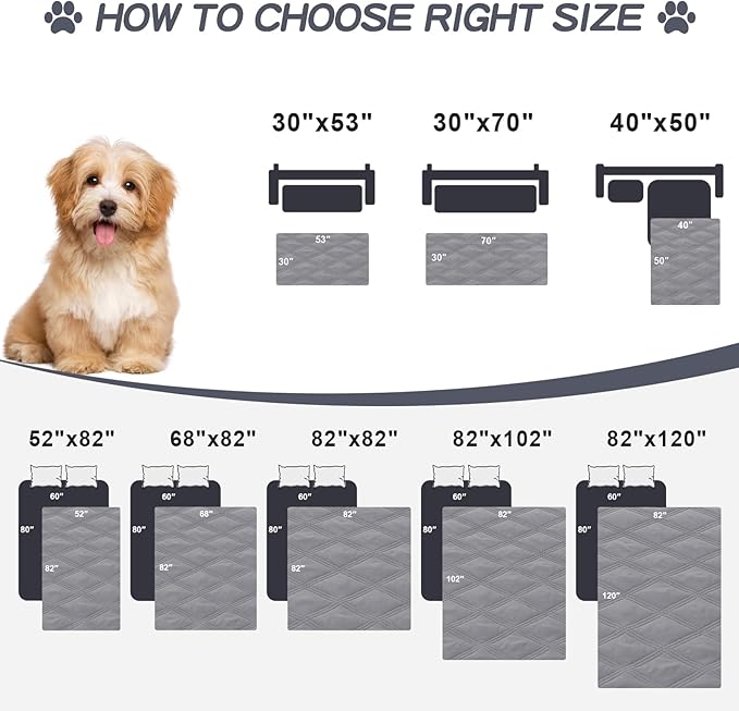 Smiry Waterproof Dog Bed Cover Blanket 68x82, Soft Reversible Pet Blanket, Washable Leakproof Cats Dogs Couch Cover for Sofa, Couch, Furniture, Grey/Light Grey