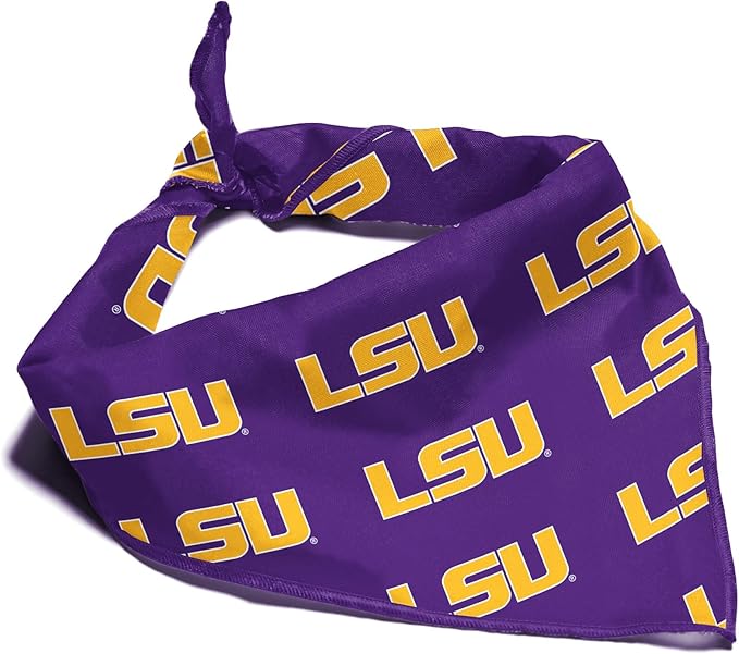 LSU Tigers Officially Licensed Bandana for Dogs and Cats | Fits Pets Great Gift Idea | Easy-to-Tie (Small, 13")