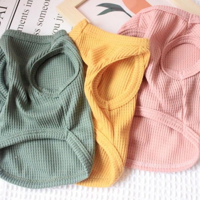 Cotton Dog Shirt Summer Lightweight Pet T-Shirts Soft Breathable Stretchy Cats Dogs Tee Shirt Sleeveless Vest Dog Apparel for Medium Small Dog Clothes, 3PCS Yellow&Green&Pink