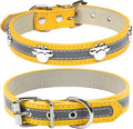 PETCARE Reflective Dog Collar with Cute Paw Rivet Studded Funny Soft PU Leather Adjustable Puppy Dog Collars for Small Medium Large Dogs Cats (Yellow,X-Large)