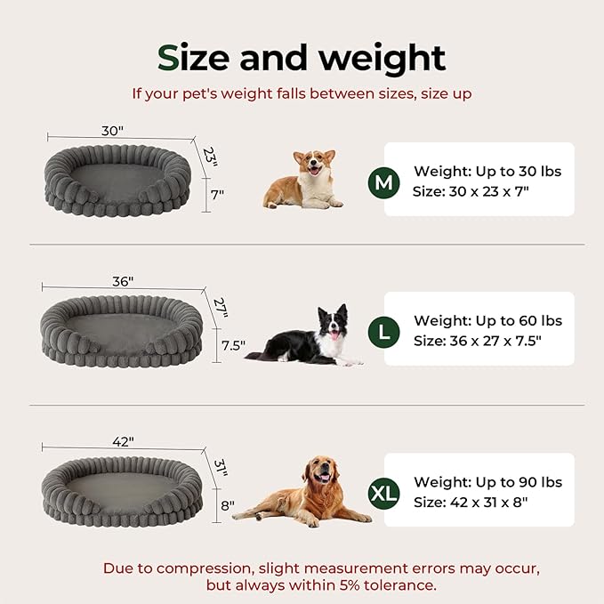 BALANCE Calming Dog Bed for Medium Sized Dogs, 30 Inches Oval Washable Pet Bed with Sides, Orthopedic Pet Couch Sofa with Non-Slip Bottom, Gray